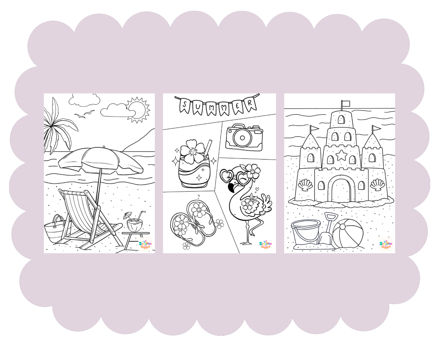 Beach fun colouring pages - free printables