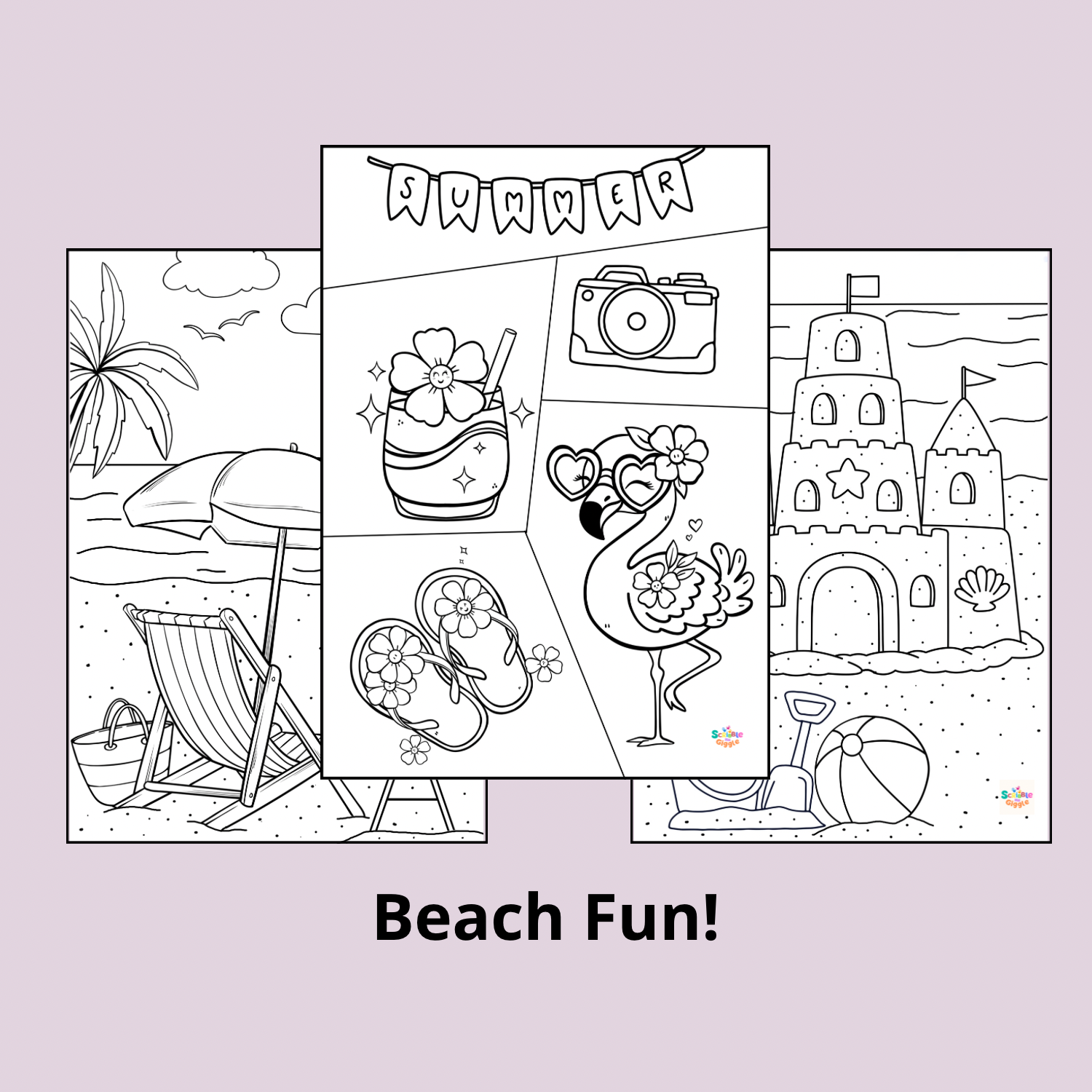 Beach fun colouring pages - free printables