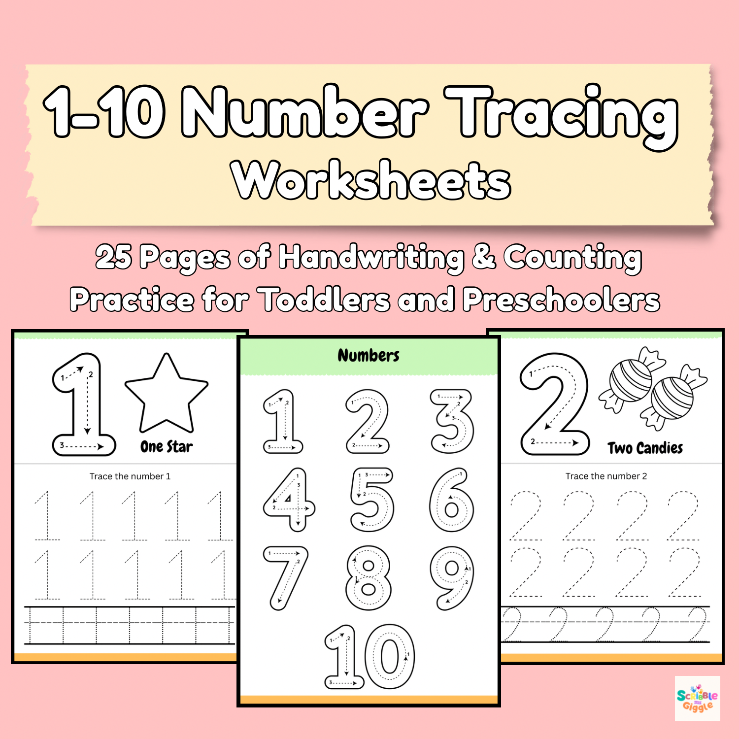 1-10 Number Tracing Printable Worksheets. A handwriting and counting practice for toddlers and preschoolers