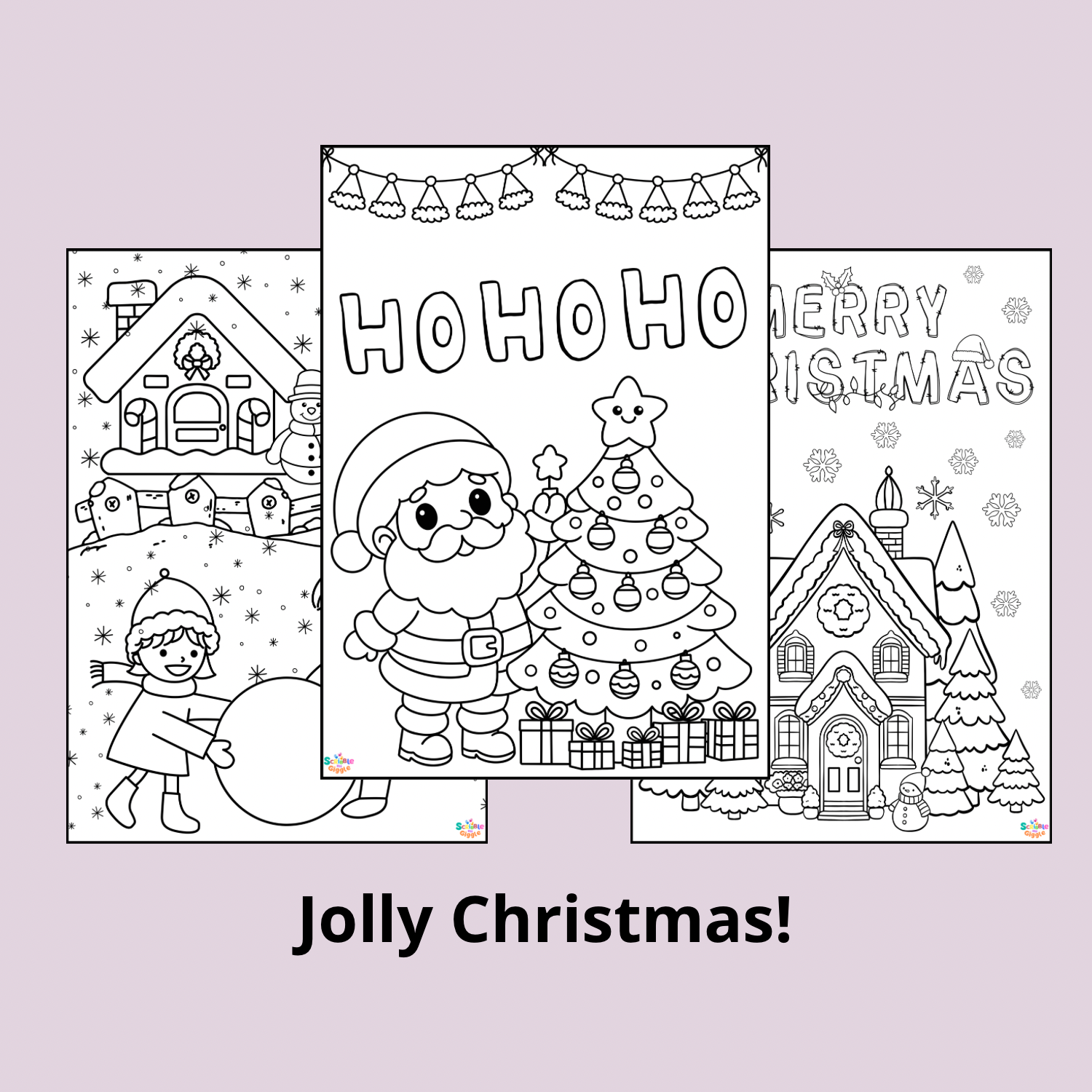 3 Christmas-themed colouring pages for kids